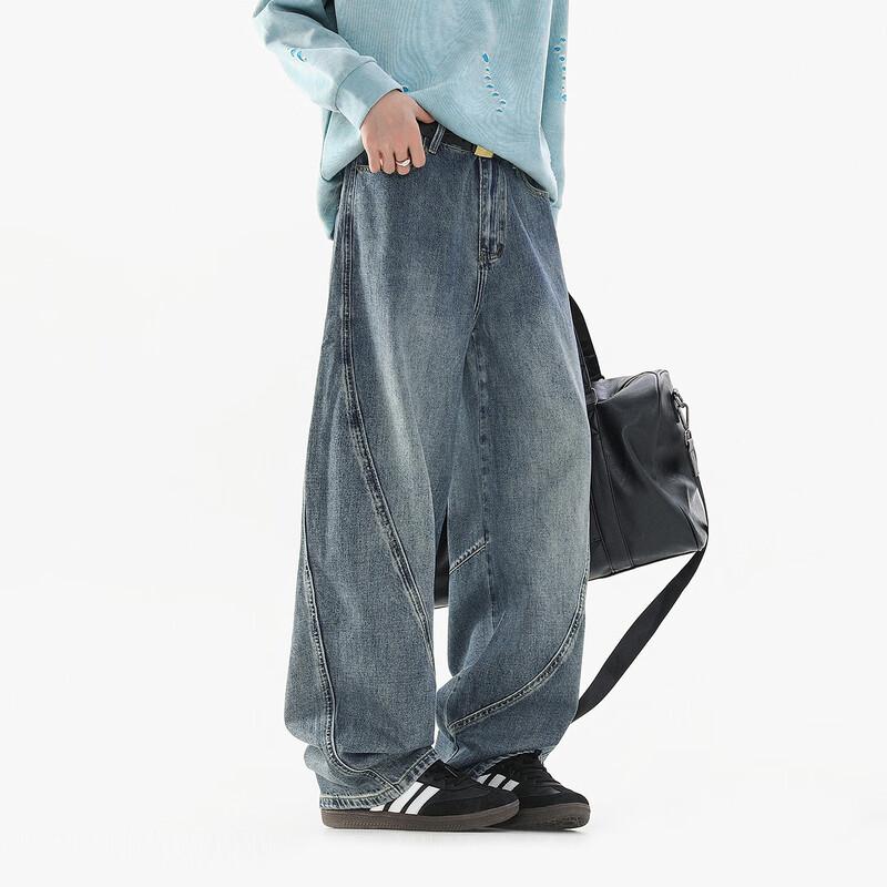 Fingercroxx Men's Japanese Style Curved Leg Denim Jeans