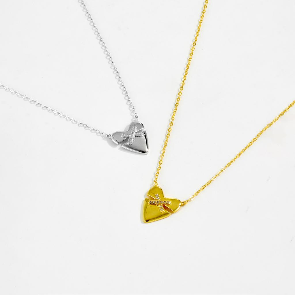Sterling Silver Irregular Heart Pendant CZ Zircon Long Necklace Women Winter Luxury Fine New Year Jewelry Gift