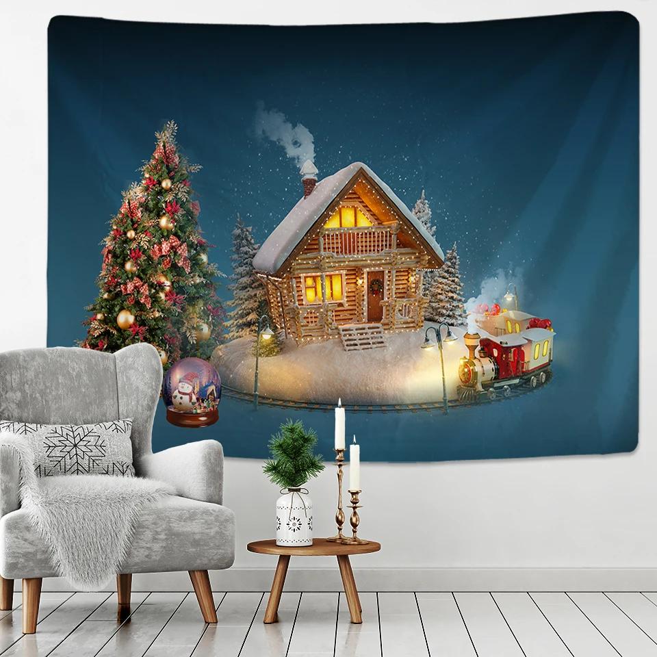 Crystal Christmas Tree Tapestry Xmas Art Wall Hanging Tapestry Christmas Lighthouse Snowflake Home Room Decoration Gift