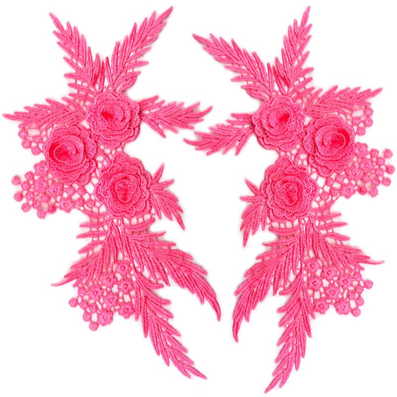 Water Soluble Lace Three-dimensional 3D Decal Symmetrical Cloth Sticker Hollow Polyester Light Embroidery Pair of Flowers DIY Lace Clothing Accessorie