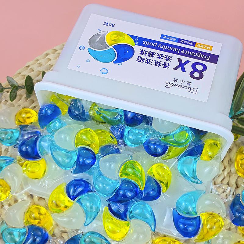 30 Capsule Box: Four-in-One Laundry Detergent Pods with Long-Lasting Fragrance & Stain Removal.