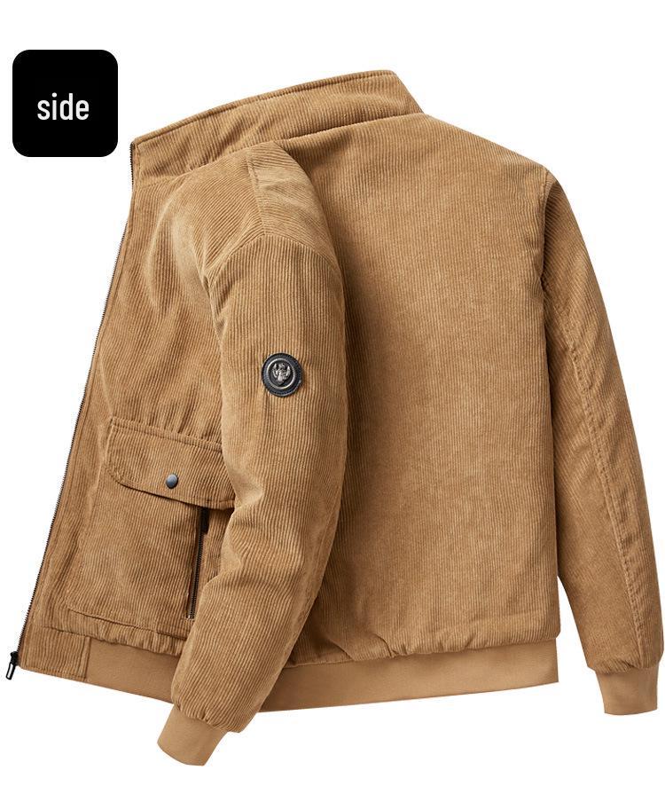 Men's Retro Corduroy Lambswool Jacket - Winter Warm Stand Collar, Mid-weight, Casual Style