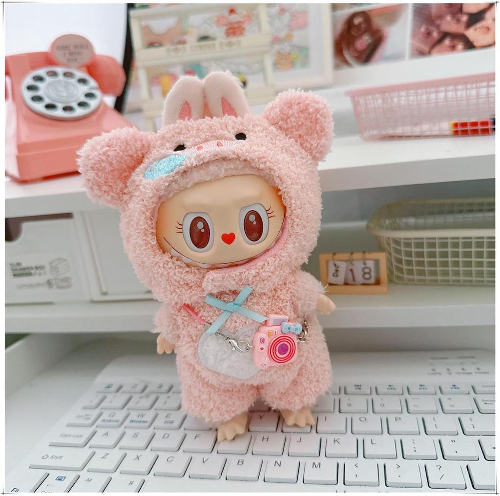 First, Second, and Third Generation Labubu Doll Clothes: 17cm Plush Onesie for 10cm Labubu Dolls, Cute Cartoon Design