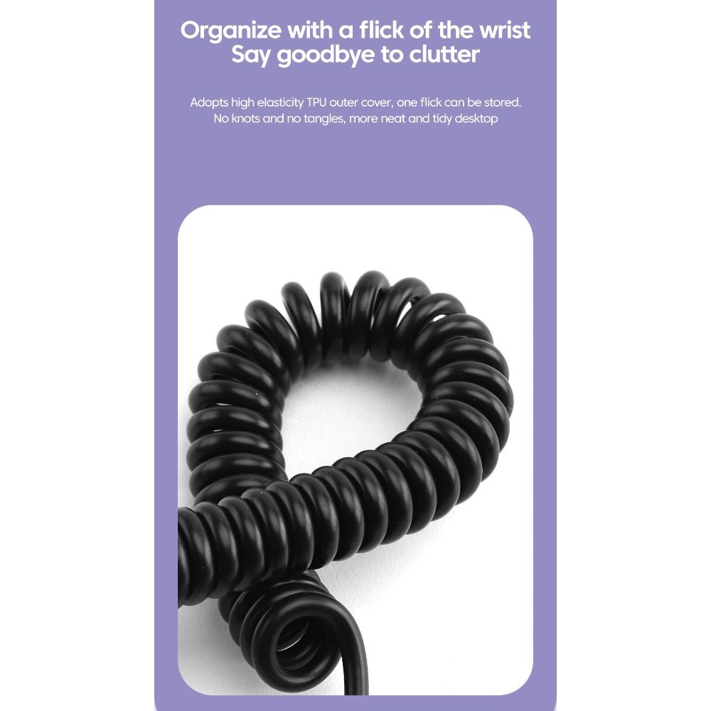 6A 66W Spring Short Charging Cable Retractable USB C To Type C Cable for iPhone Car Power Bank