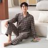 Woven Cotton Gauze Pajamas Men's Spring and Autumn Pure Cotton Long-sleeved Autumn Cotton Thin High-end Plaid Loungewear