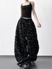 Women's Black Star Print Wide-Leg Sweatpants