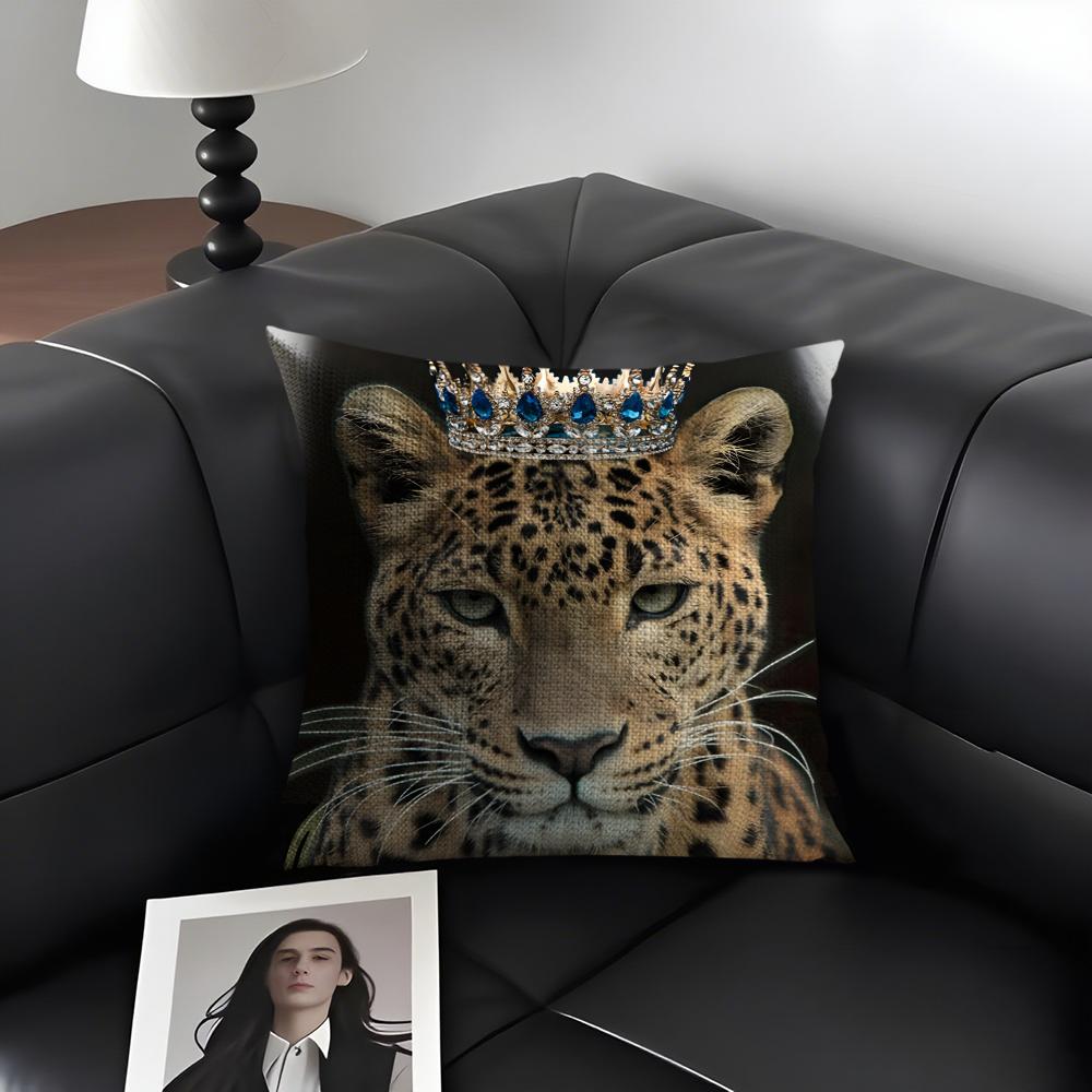 Leopard Cool Cushion Cover Natural Linen Organic Fabric DoubleSided Printing Sofa Home Decor Gift Pillow Case
