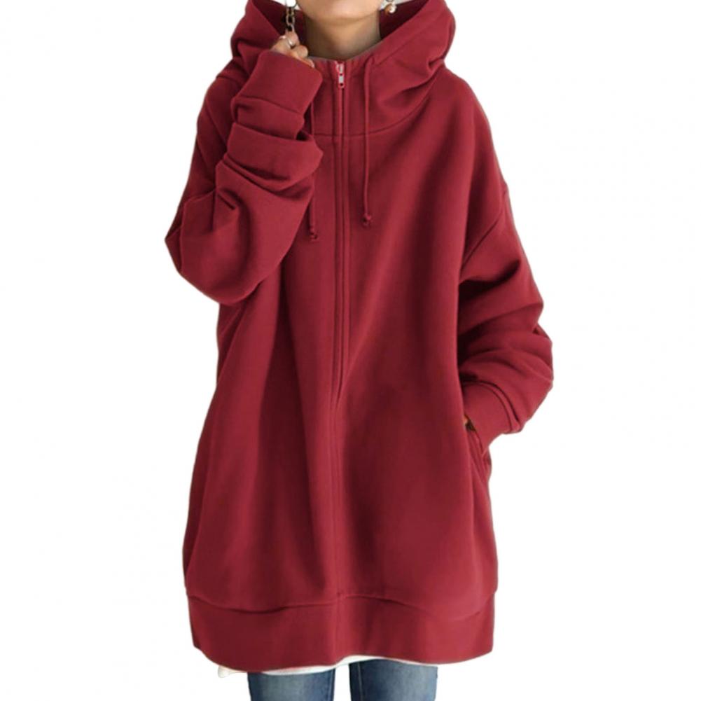 Oversize Women Sweatshirts Hoodies Winter Zipper Long Pocket Jackets Coat Hoody Ladies Hooded Streetwear Harajuku Fleece Outwear