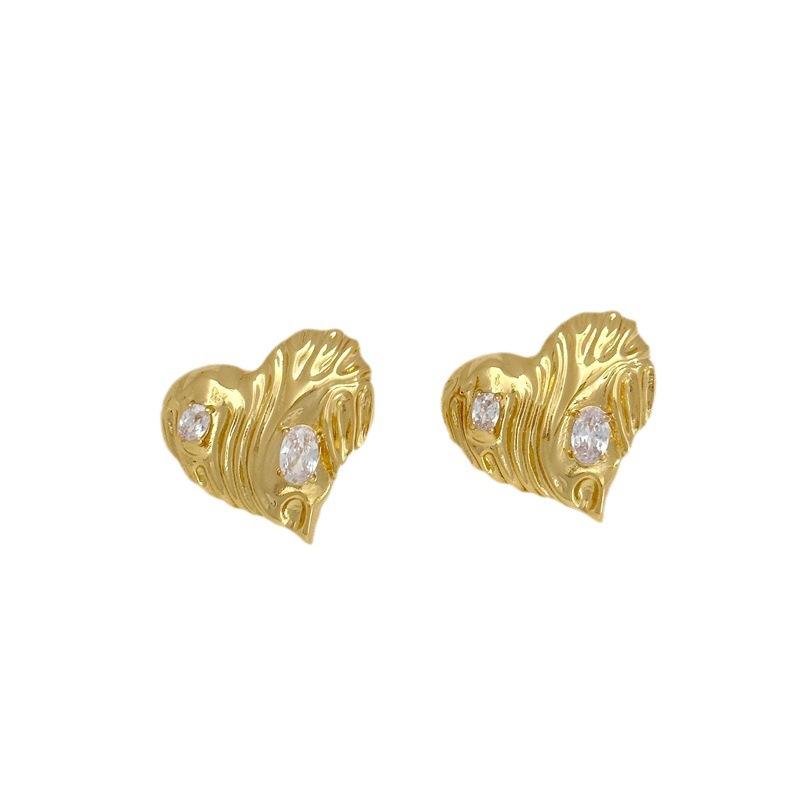 French Earrings Cold Wind Love Heart Zircon Inlaid Stud Earrings