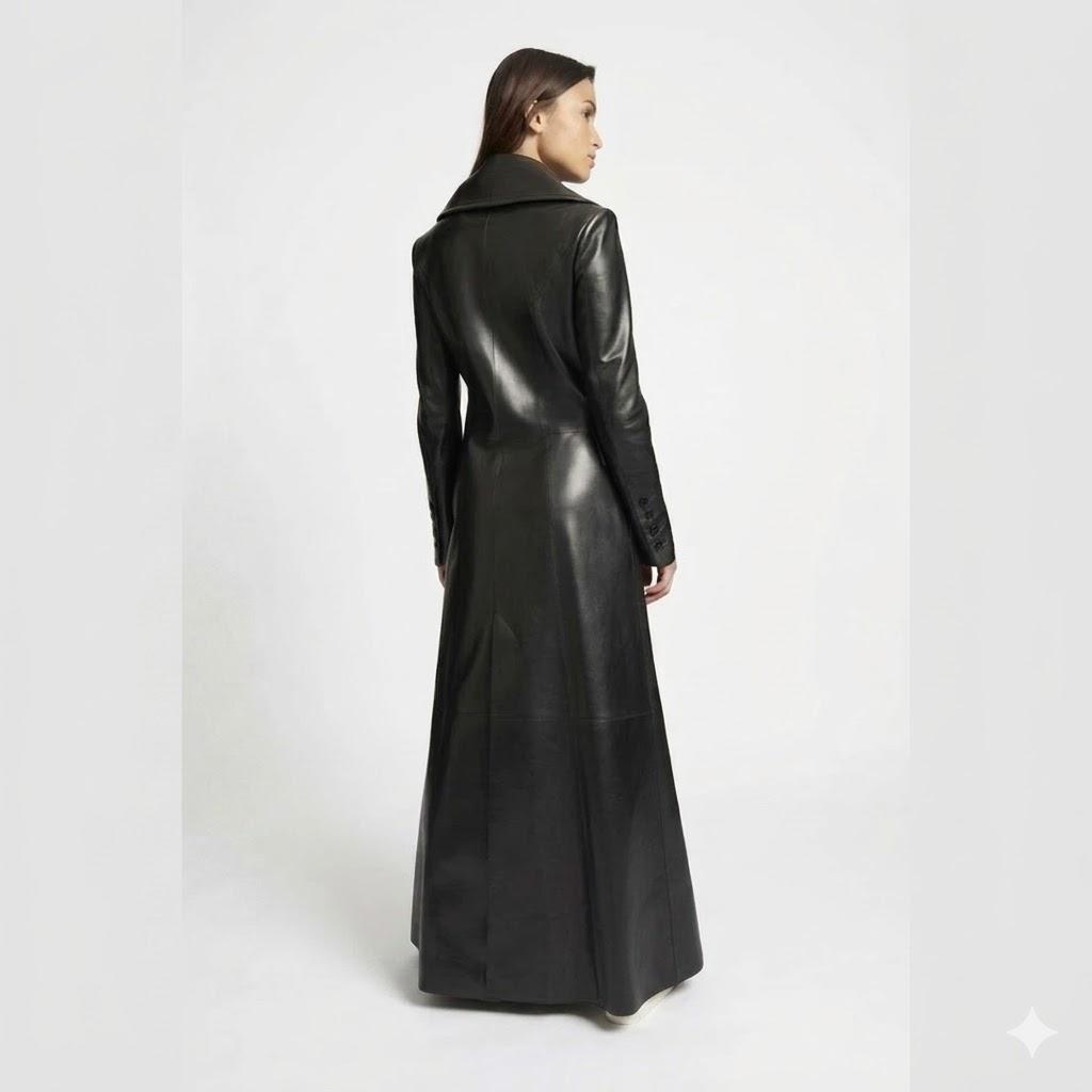 Party Wear Trench Coat Stylish Black Fit Real Lambskin Leather Women's Handmade