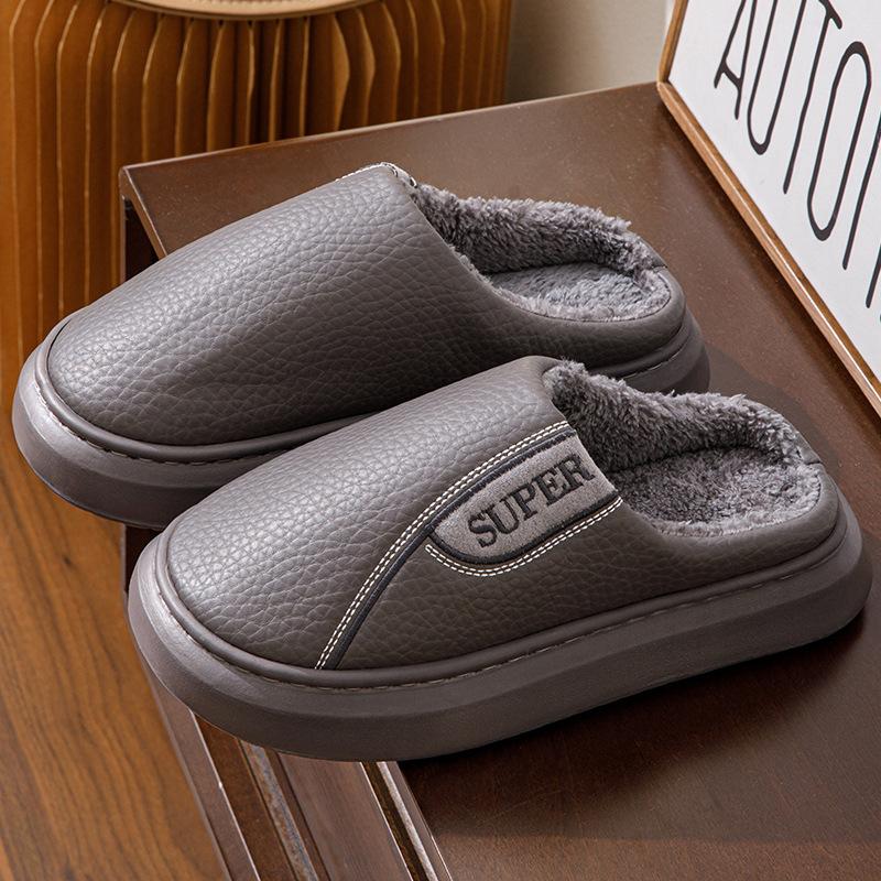 Winter Baumwollpantoffeln Herren Übergröße Haushalt Innen Nichtrutschend Warm Baumwollschuhe mit Samt Dicke Sohle
