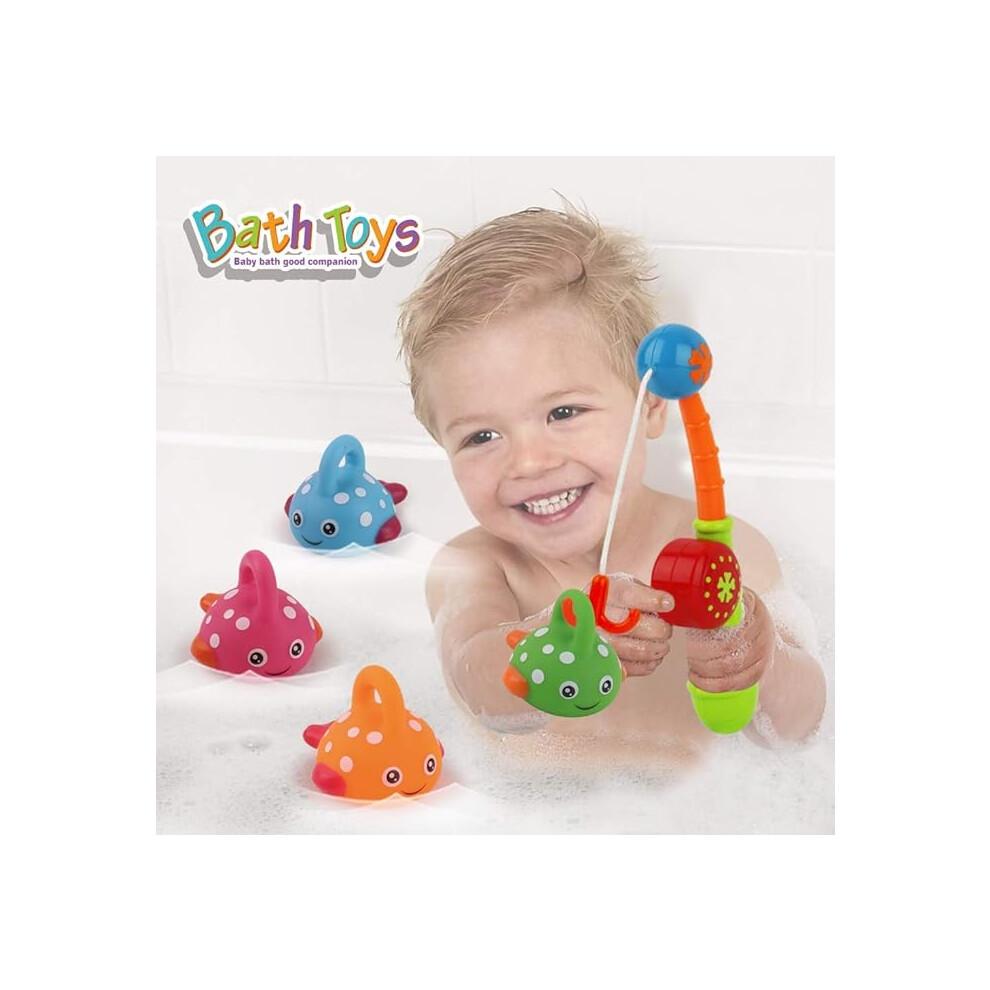 Bath Toys Fishing Games Swimming Whales Bath Time Bathtub Toy for Toddlers Baby Kids Infant Fish Set Age 18months and up