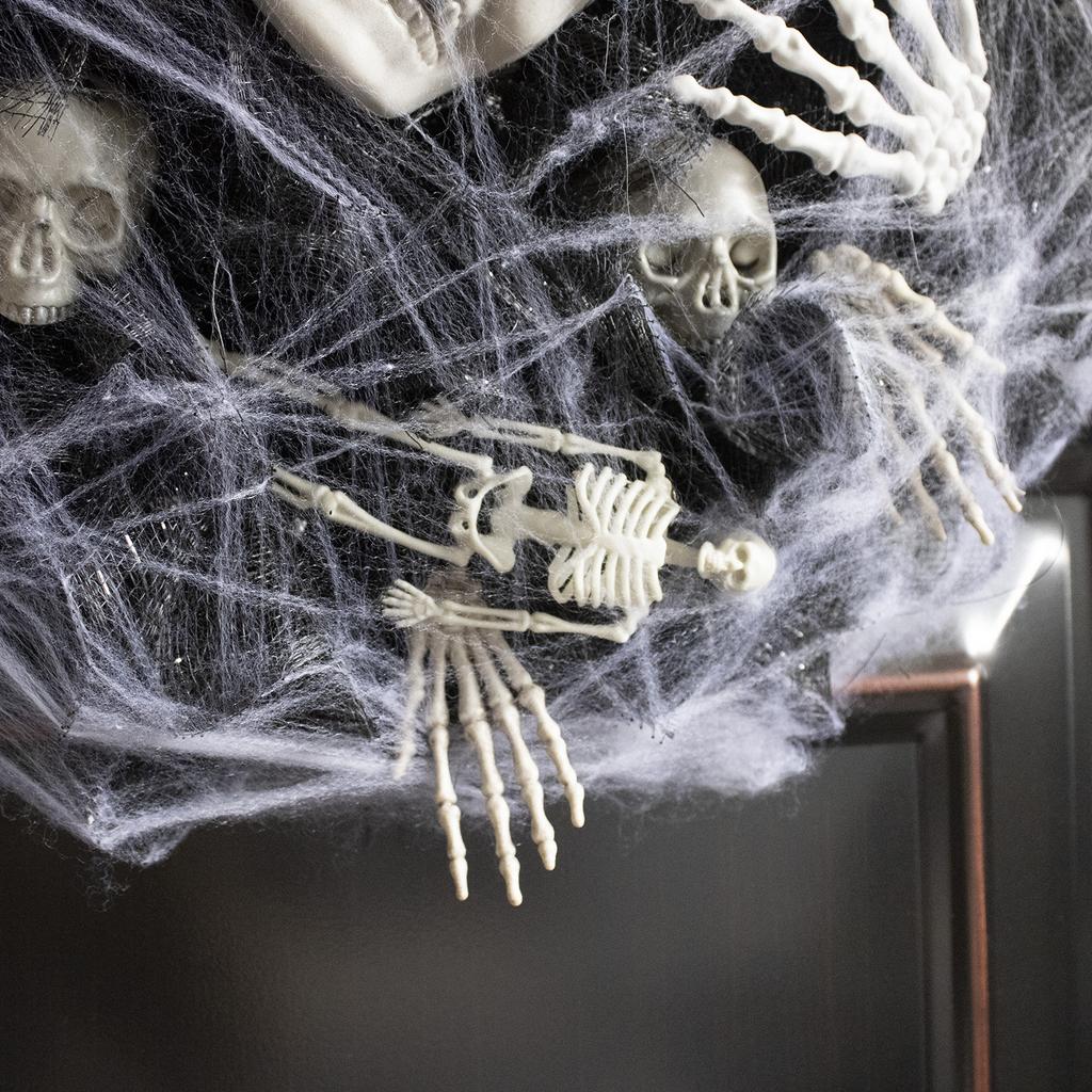 45cm Halloween Door Wreath, Spider Web Skeleton Black Halloween Wreaths for Scary Halloween Decorations Indoor Outdoor