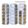 Nail Art Resin Decorations: Pearl Flowers, Hearts, Bows, Half-Round Pearls, Steel Beads & Rhinestones In 12-Grid Box