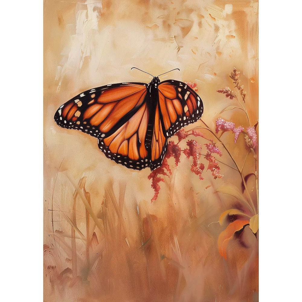 Eichenbaum Kunst Ruhige Berg Herbstwald Hütte Landschaft Schmetterling Poster Leinwanddruck Wandkunst Zimmer Heimdekor Geschenk