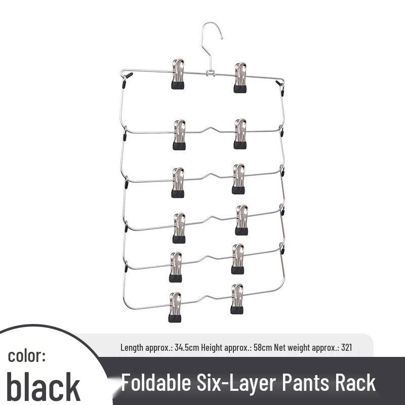 Foldable Multi-Layer Pants Rack with Stainless Steel Skirt Clips for Efficient Storage