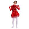 Mädchen Metallic Tutu Kleid Pailletten Durchsichtiges Mesh Langarm Design Schlüsselloch Rücken Funkelndes Tanzkostüm