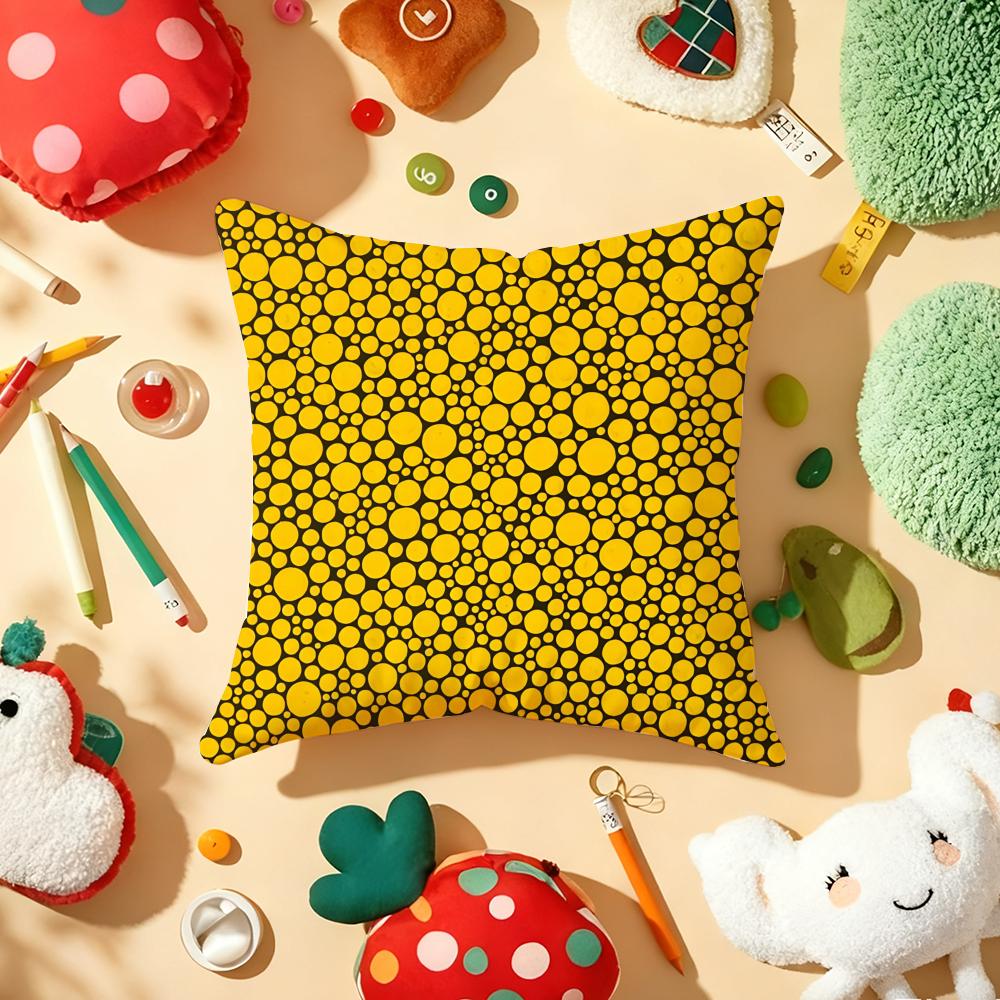 Y-Yayoi K-Kusama Abstract Art Cushion Cover Plush Fabric Soft Double-Sided Printed Sofa Warm Winter Home Gift Pillow Cover