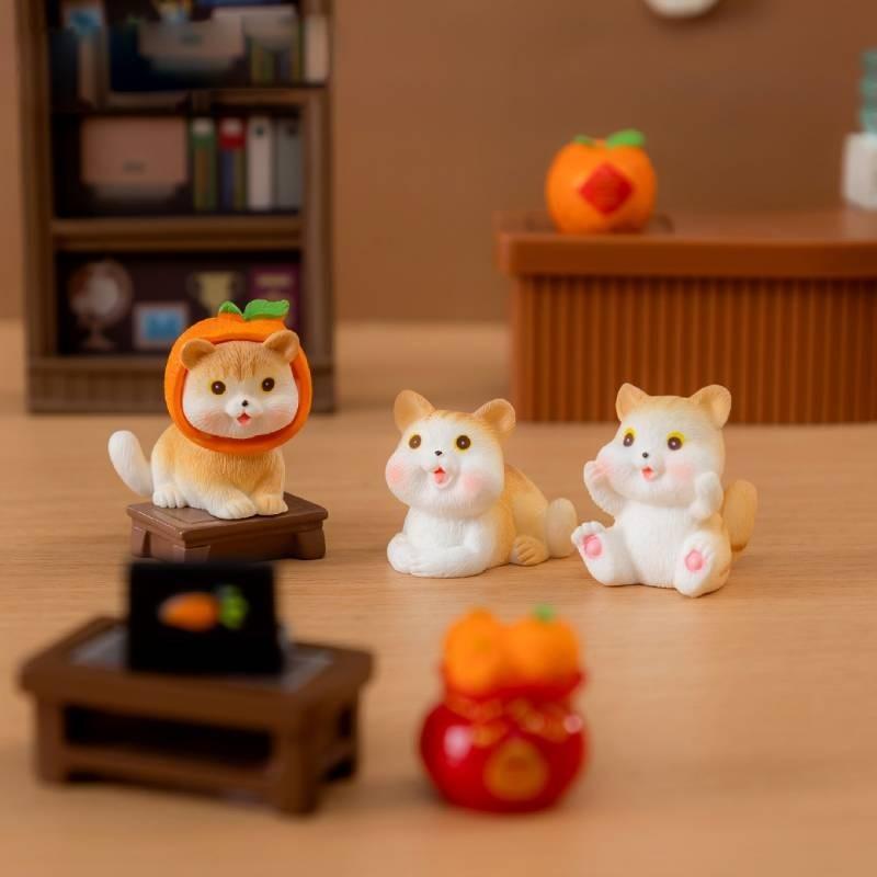 Creative New Year Lucky Orange Cat Blind Box Resin Craft Figurines Collectible