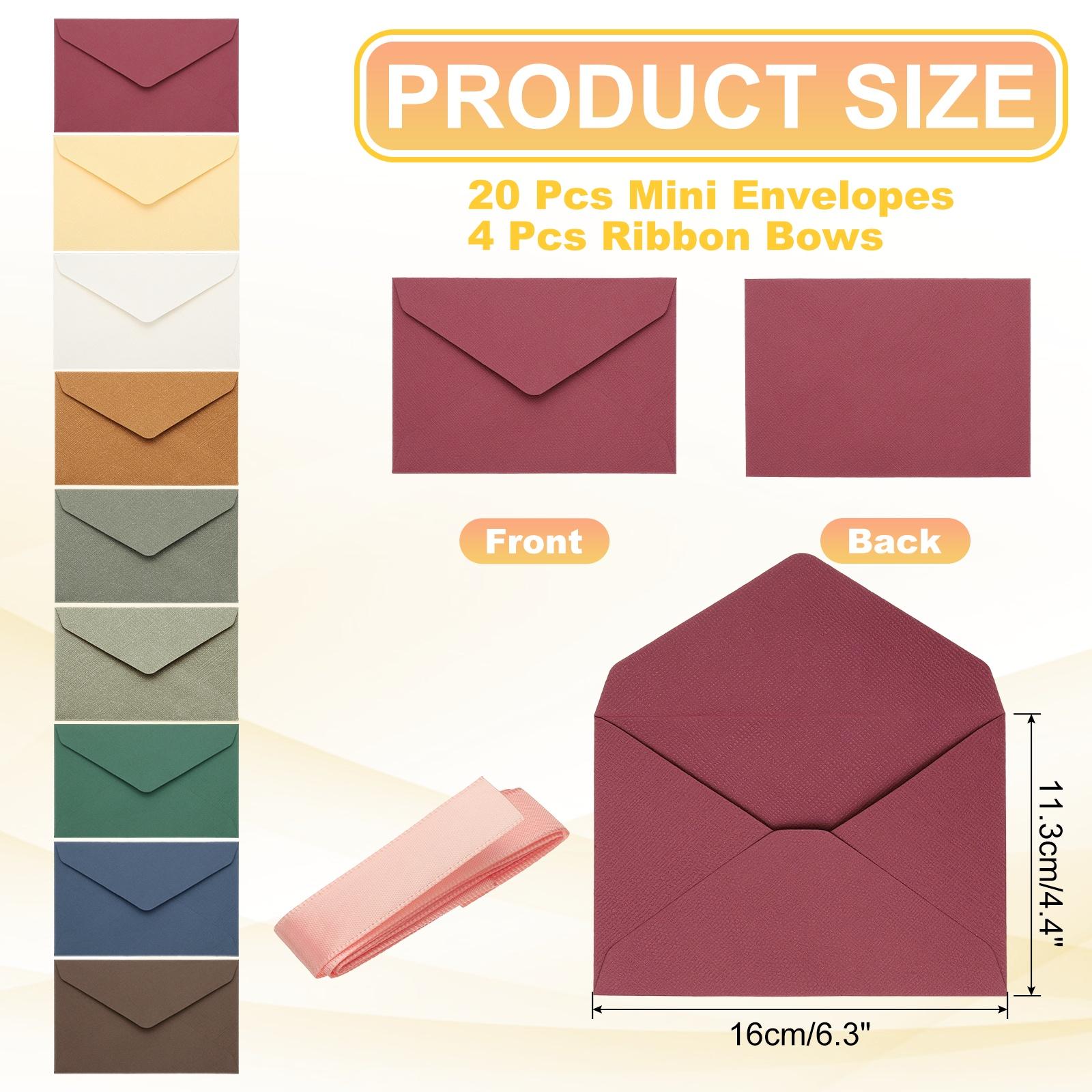 

20Pcs Greeting Card Envelopes with Ribbon Bow Tiny Item Storage Vintage Cute Present Card Holder Mini Envelope for Wedding Party червоний