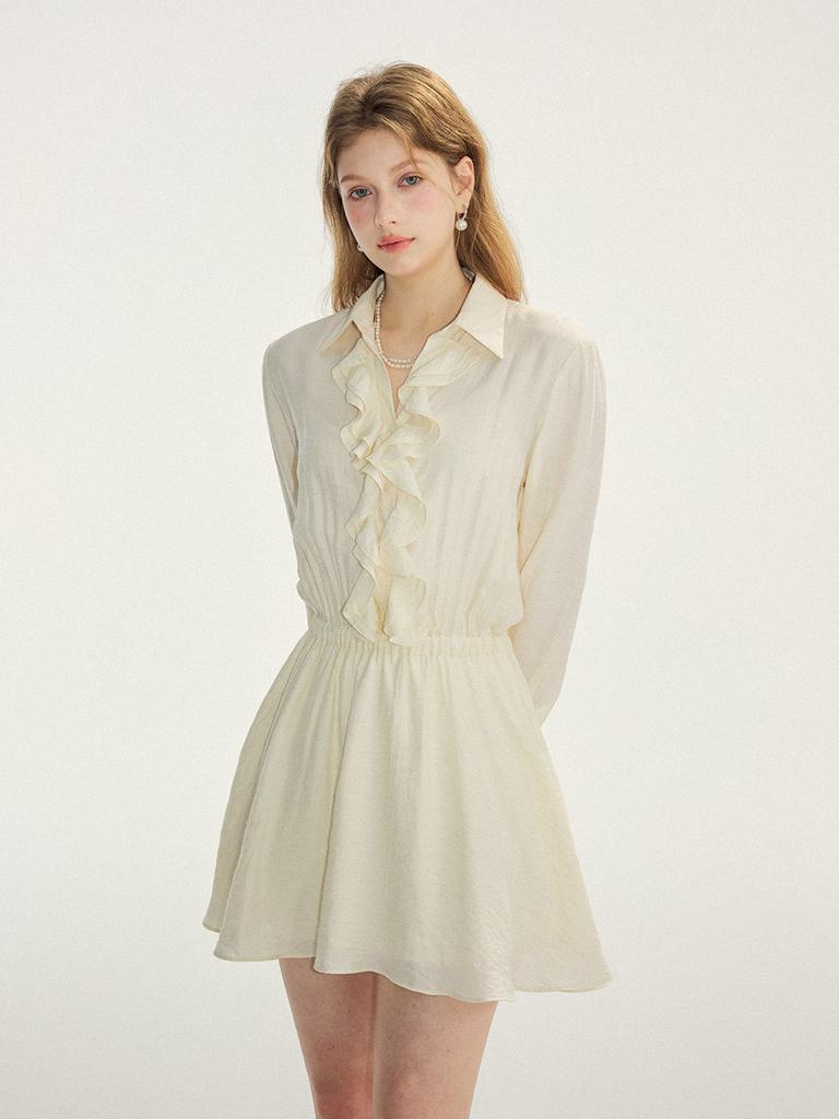 Sinseuden Cream Ruffle Mini Dress