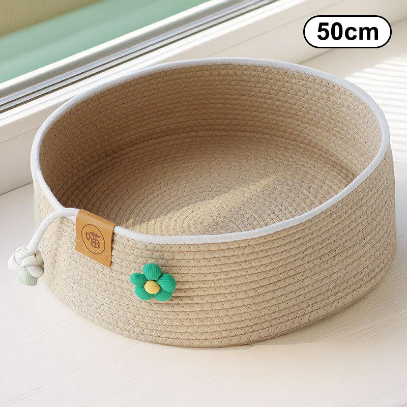 Pet Cat Bed Hand Woven Cotton Rope Cat Beds Cat Scratcher Bed All Seasons Breathable Kitten Nest Cat Sleeping Bed Pet Supplies