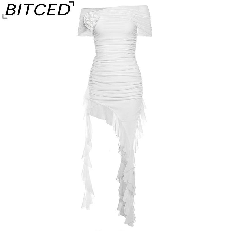 BITCED Spring Women's Solid-Color Slim-Fit High-Waisted Fashion Off-the-Shoulder Strapless Dress