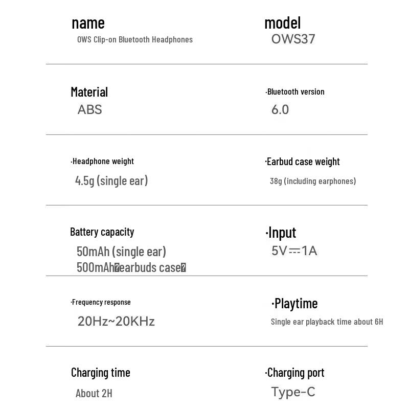WOPOW OWS Open-Ear Clip-On Bluetooth Earphones