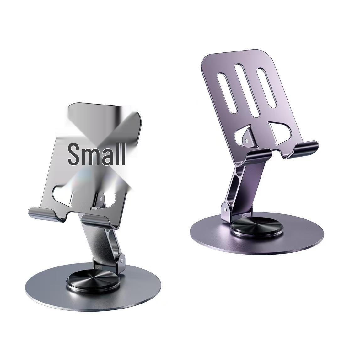 All-Metal 360° Rotating Phone & Tablet Holder: High-End, Foldable, Universal Desktop Stand for Binge-Watching & Live Streaming. Wood Grain Base