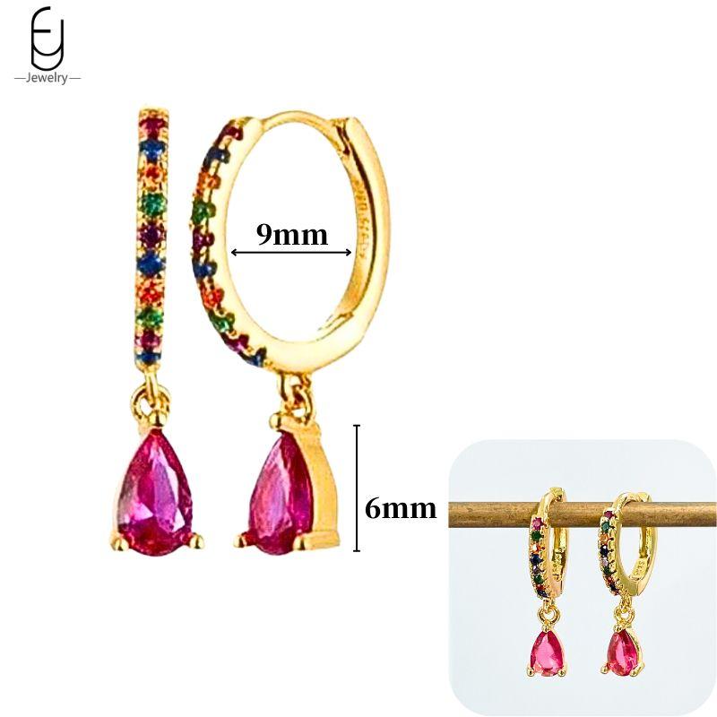 925 Silver Ear Buckles Fashion Hoop Earrings Colorful Crystal Pendants Gold Earring Premium Luxury Women's Jewelry Gift