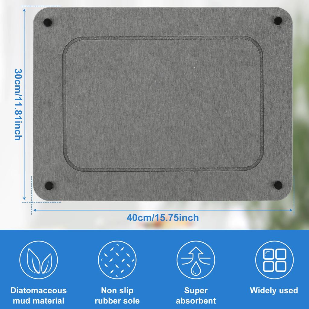 Kitchen Diatomite Drying Mat Super Absorbent Non-Slip Dish Drying Pad Multifunctional Bathroom Countertop Storage Organizer