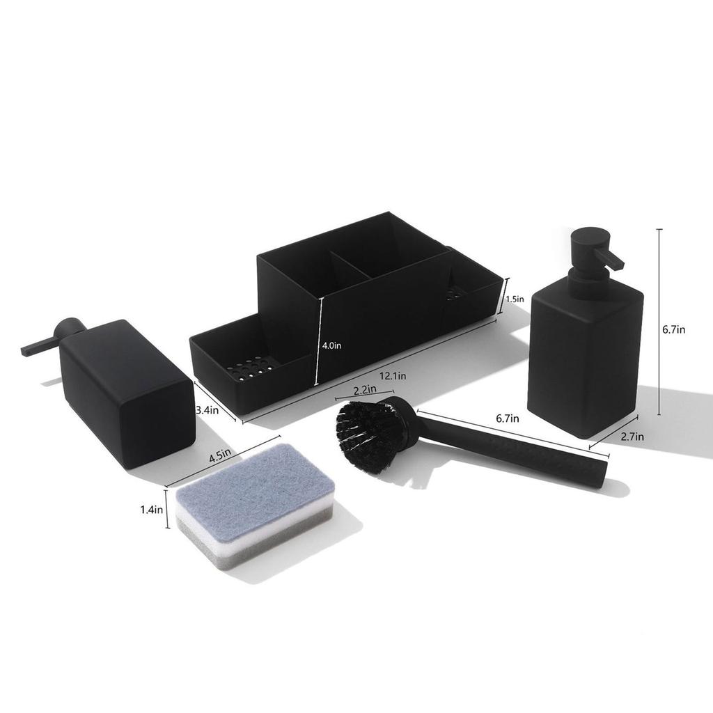 Soap Dispenser Set with Brush and Spare Pump for Kitchen Countertop Cleaning Tool Organizer Bathroom Storage Accessories