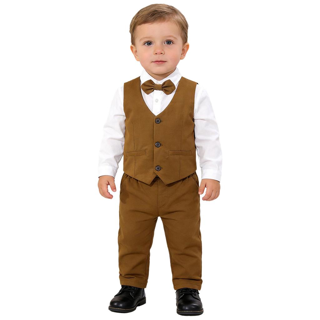 Ensemble de vêtements pour bébés garçons, chemise, gilet et pantalon en coton, costume de smoking pour homme, vêtements de fête de mariage et de baptême