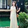 French Temperament POLO Collar Waist Thin Temperament Explosive Dress Dopamine Solid Color Elastic Versatile Long Skirt