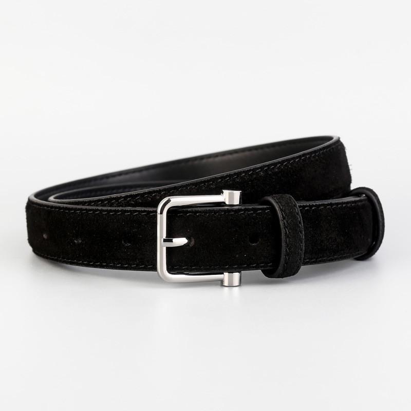 Classic Twoply Cowhide Leather Belt With Pin Closure For Elegant And Retro Look Black
