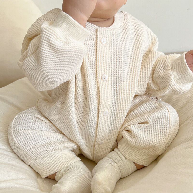 Korean-Style Children's Clothing, Same Style as Little Orange, Waffle-Patterned Baby Jumpsuit, Anti-Dirt Outdoor Wear