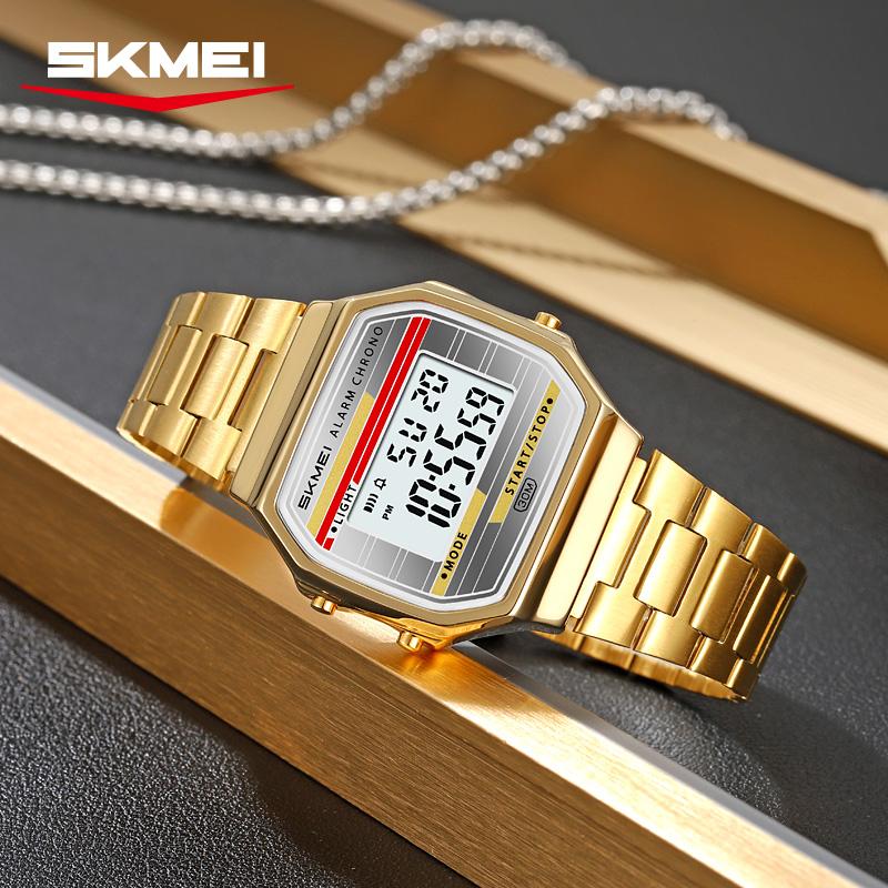 SKMEI 2514 Luxury Retro Digital Sport Watch for Men Stainless Steel Military Waterproof Wristwatch Mens Clock 1123 Reloj Hombre