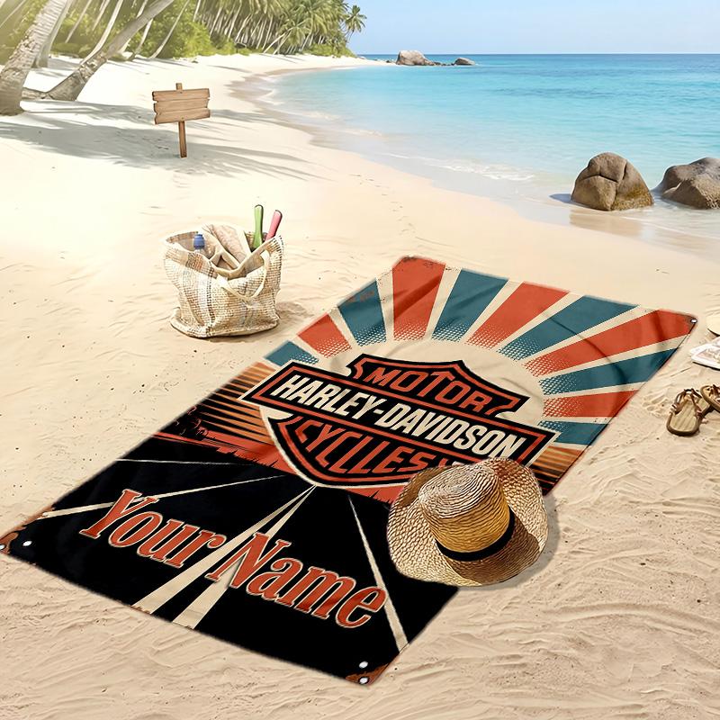 Asciugamano da Spiaggia Personalizzato Harley-Davidson, Stampa il Tuo Nome Testo Asciugamano Leggero Assorbente per Nuoto Viaggio