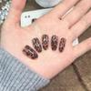 Leopard Print Oval Press-On Nails: Medium-Length Retro Winter/Fall Manicure Stickers