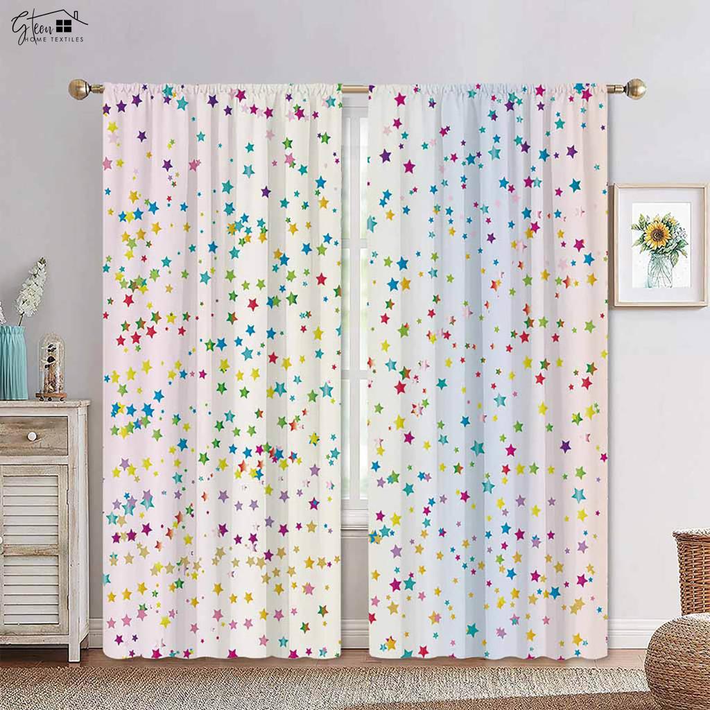Rainbow Cute Cloud Star Gray Along with White Color Matching Printed Drapes Bed Room Family Room Children's Room Decorative Curtains