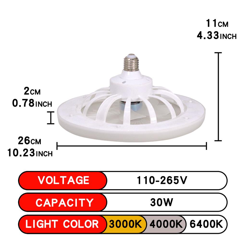 LED Ceiling Fan Light E27 With Remote Control Dimming 3-speed Ddjustable Wind Speed Suitable for Living Room Study Bathroom