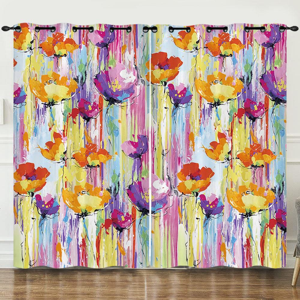 Vorhang Graffiti Blumen Und Pflanzen 3D Digitaldruck Verdunkelungsvorhang Ösen
