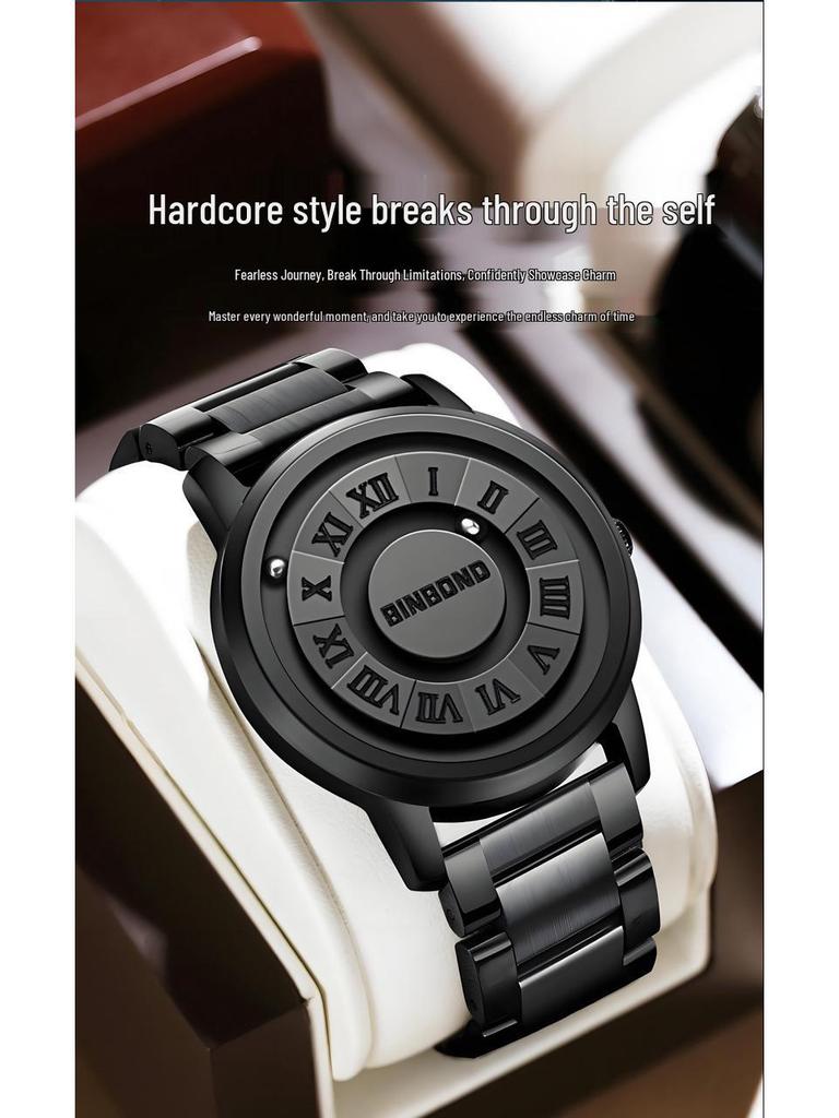 Binbang Men's Black Tech Magnetic Levitation Waterproof Watch - New Concept, Creative Design