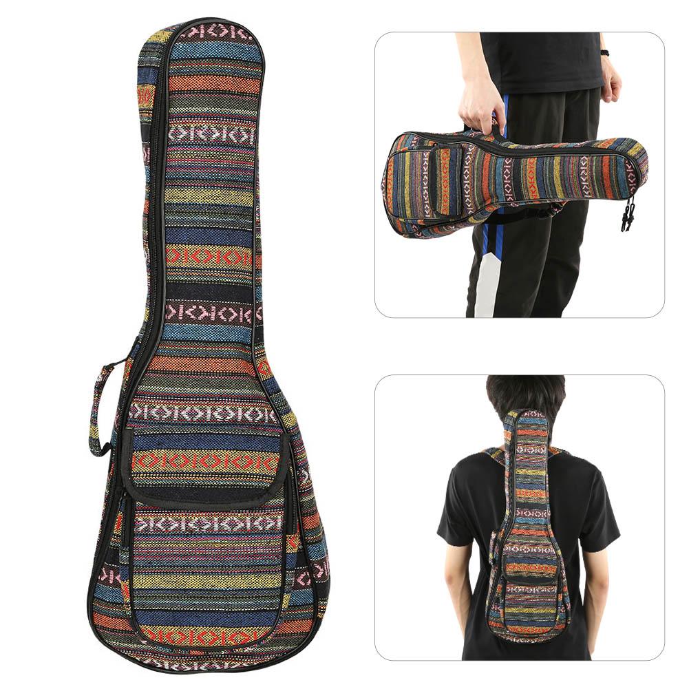 Ukulele Bag Ethnic Style 4‑String Guitar Double Shoulder Strap Case Built‑in Thicken Cotton