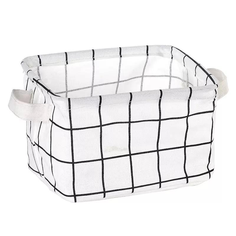 1Pc Black White Polka Storage Basket with Handle Modern Open-Top Tote Bag Durable Fabric Desktop Organizer Box for School Office