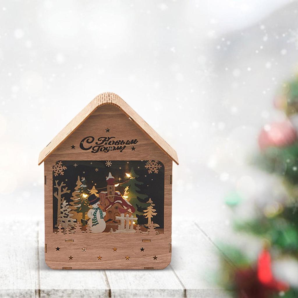 Weihnachts-Schneehaus Leuchtende Szene Holzfigur für Zuhause
