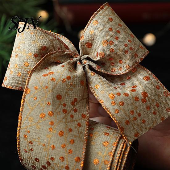 Imitation Linen Ribbon for Decor Christmas Red Berry Ribbon, 2.2 Yards 2.5 Inch Wide Wired Edge Bows Gift Box Packaging DIY Wreath Holiday Tree
