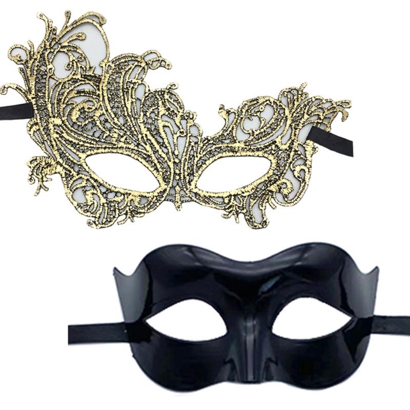 2x Halloween Party Mask for Women Men Masquerade Mask Half Face Mask Evening Prom Mask Lace Eye Mask Mardi Gras Mask-Ins
