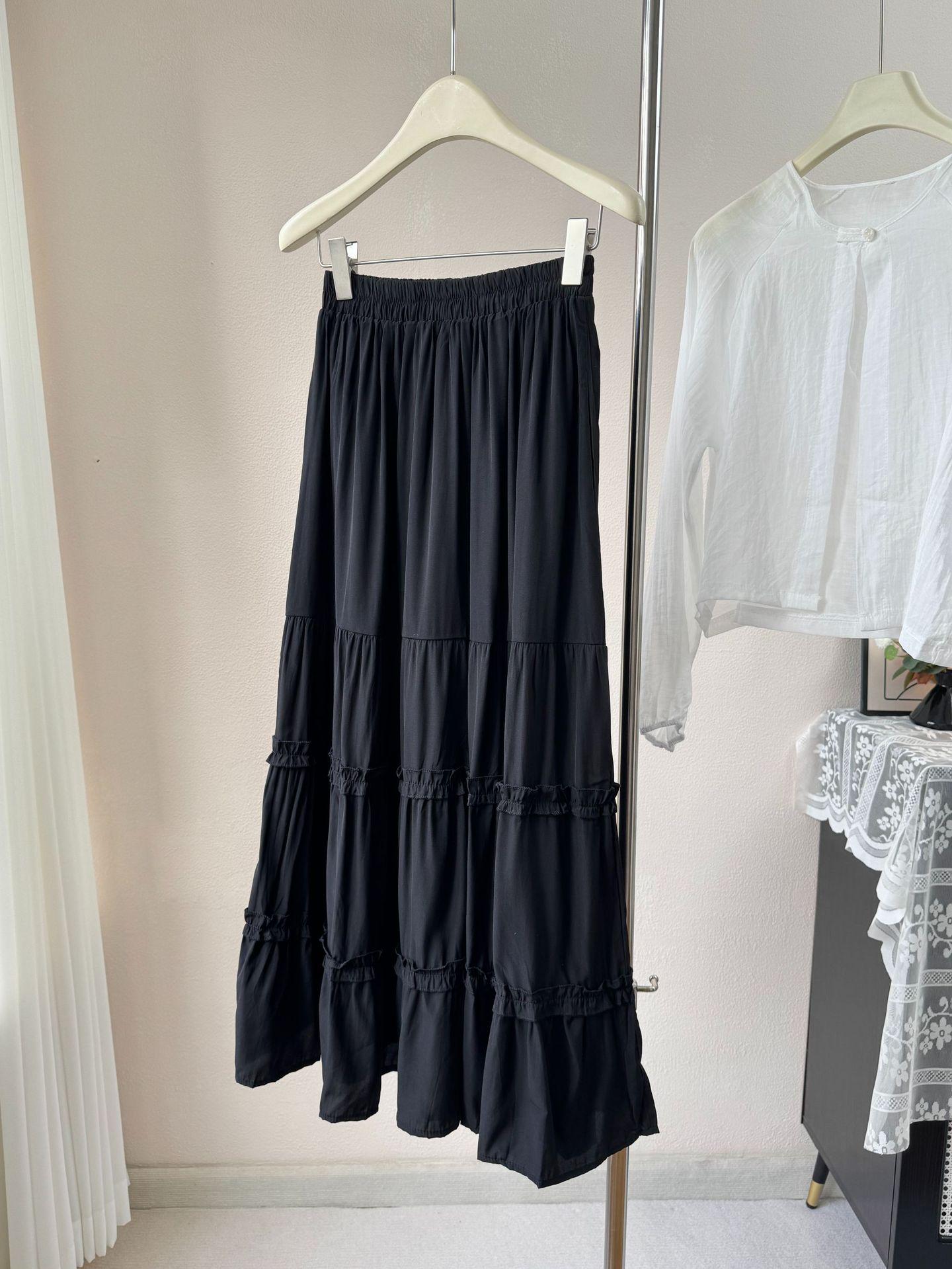 Women s 2026 High Waist Slimming Double Layer Wood Ear Hem A-Line Cake Skirt One Size чёрный