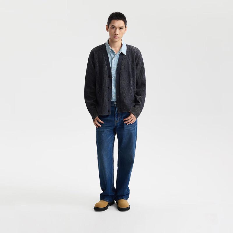 Lee Unisex V-Neck Two-Tone Loose Fit Cardigan Sweater